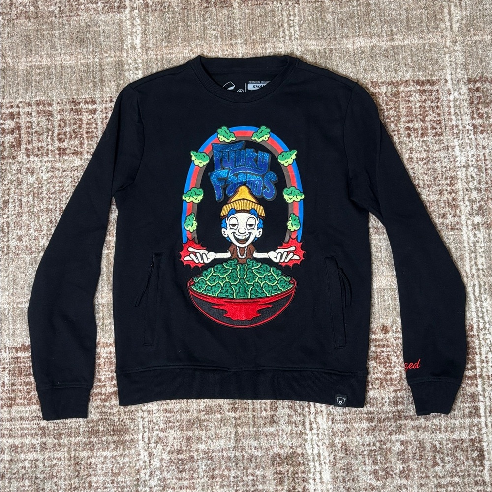 Civilized “Funky Farms” Graphic Sweatshirt Black Crewneck Size Small